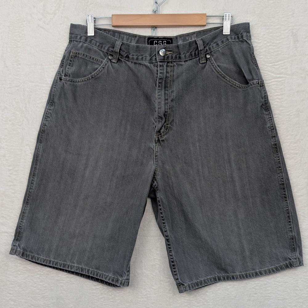VTG CSG Denim Shorts Men's 36 Gray 11.5" Faded Skater Streetwear Baggy Retro Y2K